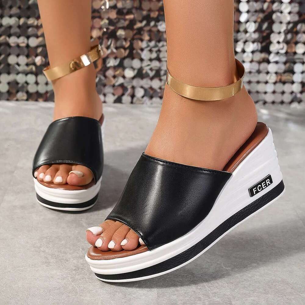 Women's Wedge Leopard Print Summer New Fashion High Heel Sandals Casual Plus Size One e Cool Platform Slippers