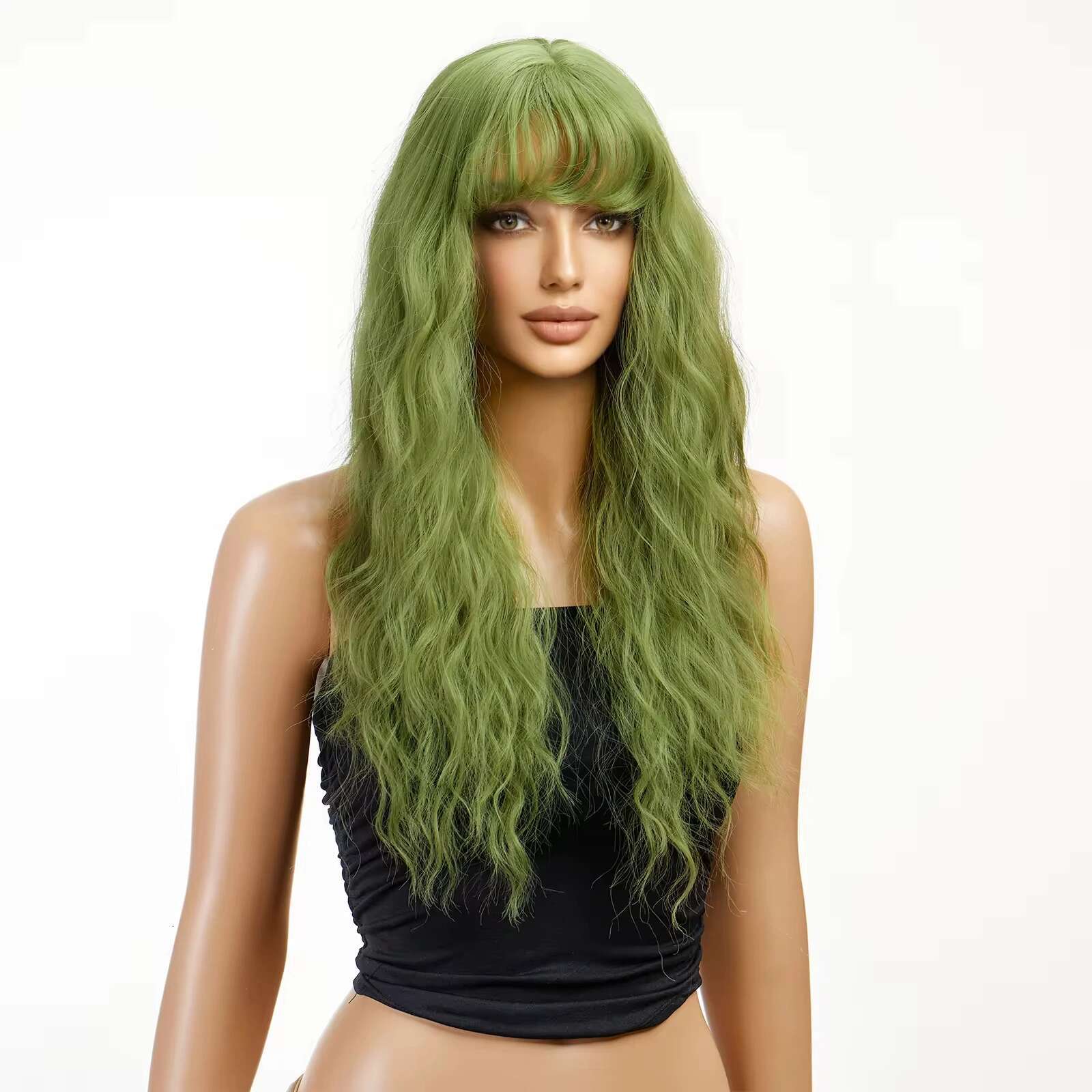 HENRY MARGU Light Green Curly Synthetic Wigs Long Colorful Wig With Bangs Heat Resistant Fiber For Cosplay Party Women Girls Use