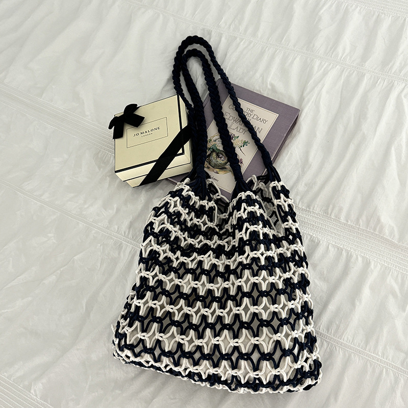 Large capacity hand woven hollowed out niche leisure vacation shoulder bag, versatile beach bag #swissmilitary