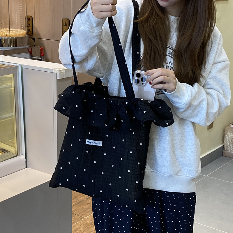 2025 Spring/Summer New Mesh Shoulder Fairy Wind Lotus Leaf Edge Handbag Women's Large Capacity Vacation Chiffon Bag #swissmilitary