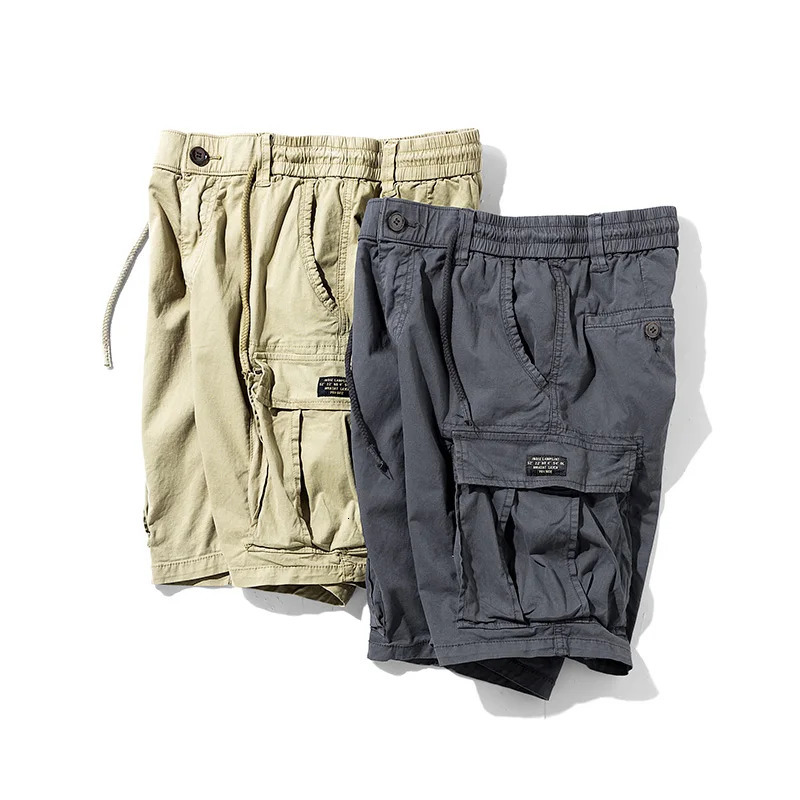 Summer Men Cargo Multi Pocket Shorts Men Casual Solid Elastic Waist Beach Short Spring Men Jogger Pants Shorts Male Drop 250225