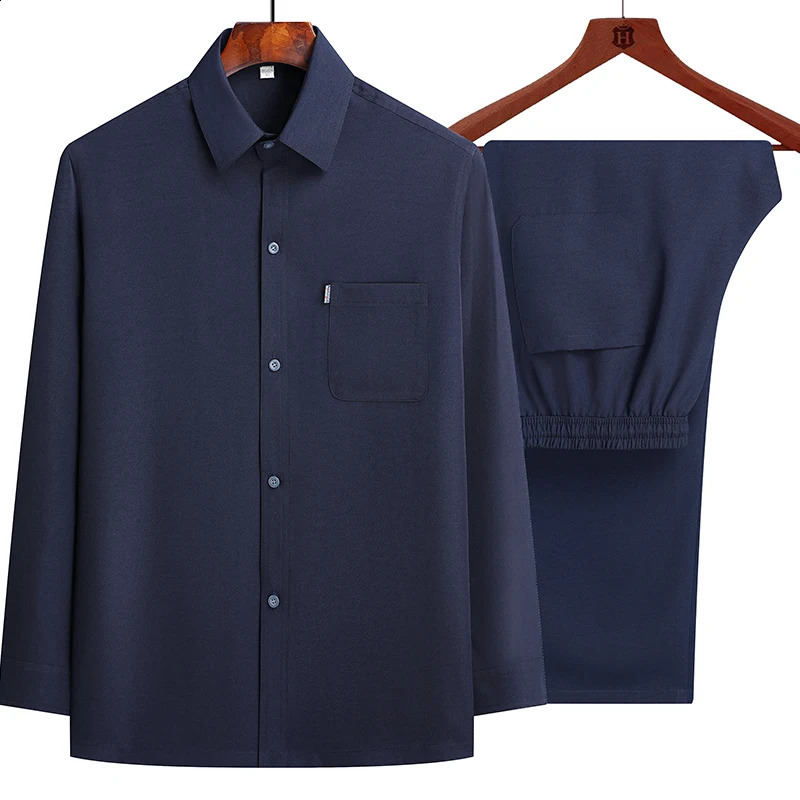 Shirts Pants chinese style autumn men long sleeve Sportswear Mens Casual Sets Male Fashion shirt and trousers size M4XL 250228