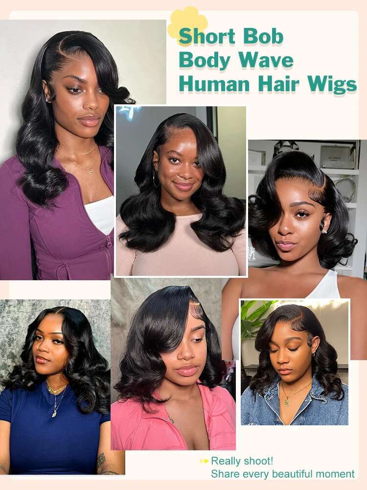 250% Transparent Short Bob Body Wave 13x4 Front Human Hair Wigs Brazilian Wavys 13x6 Lace Frontal 5x5 Closure Remy Wig