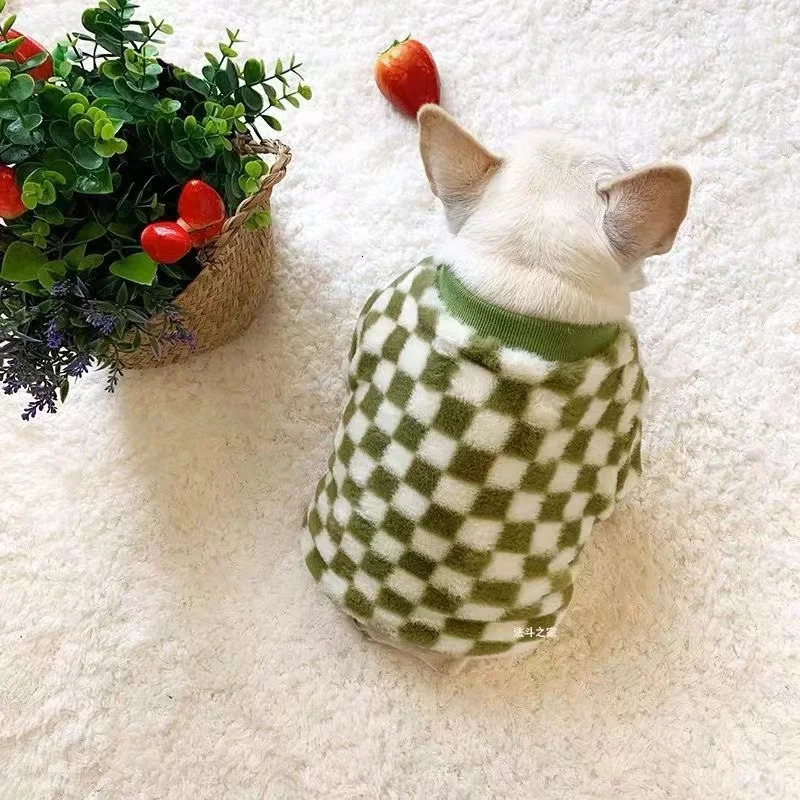 French Bulldog Winter Dog Clothes Coat Warm and Thickened Vest Jacket Fat Dog Costume Bulldog Pug Green Plaid Pet Dog Clothes 250226