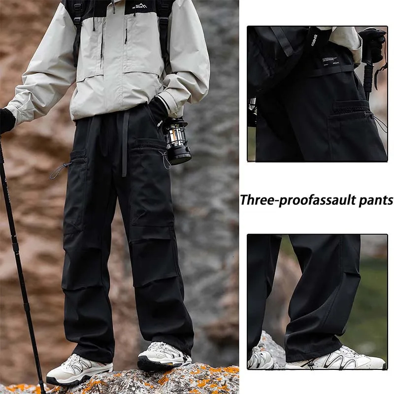 Autumn Mens Cargo Hiking Pants Waterproof Windproof Trousers Outdoor Camping Antifouling Sport Pants Fishing Cycling Trip 250227