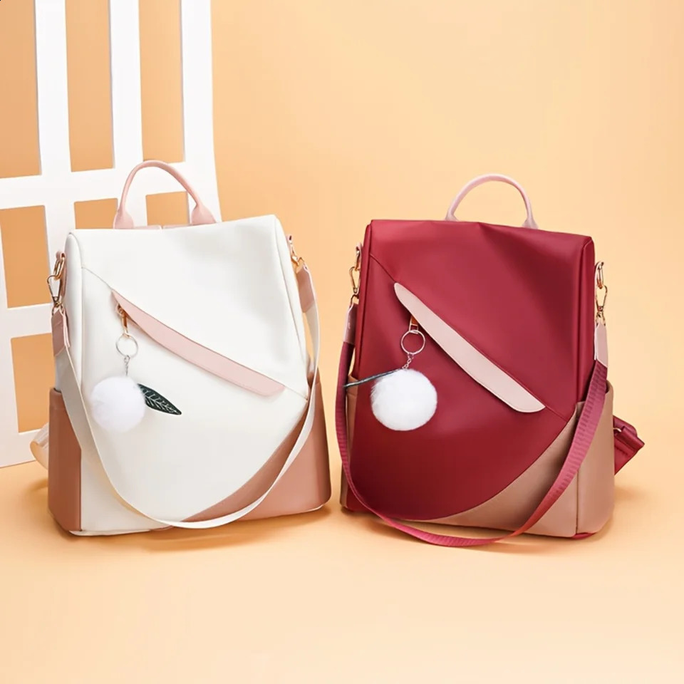 Ship from US Colorblock Patchwork Backpack Purse Antitheft Daypack Casual Twoway Shoulder Bag Fashion Travel Schoolbag 250227FBB