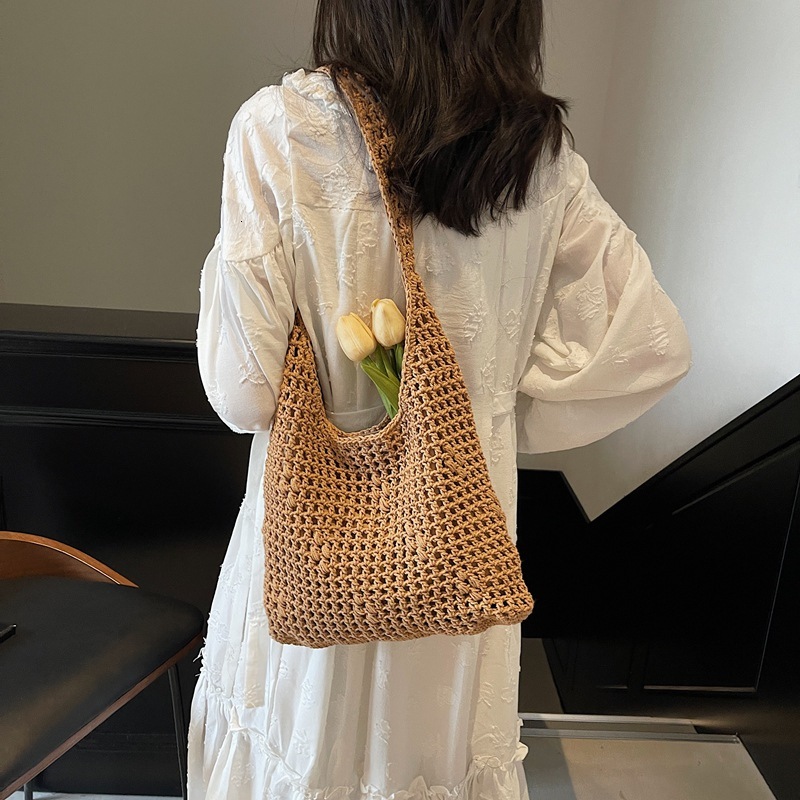 Summer New Ins Lazy Woven Beach Korean Edition Fashion Solid Color Single Shoulder Tote Bag #swissmilitary