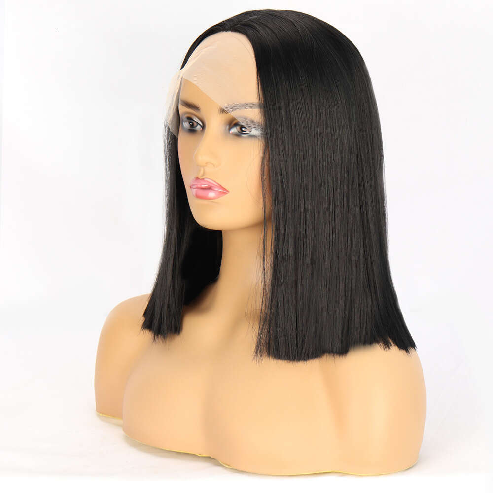 HD Front Lace Wig Front Female Hand Hook BOBO Head Short Straight Fiber Loop Headset Lace Wig Black