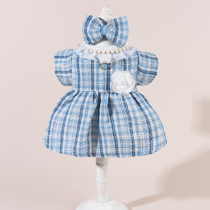 2025New Spring Autumn Pet Clothes Suit with Hairbow Best Quality Designer Dog Dress Selling Pet Apparel
