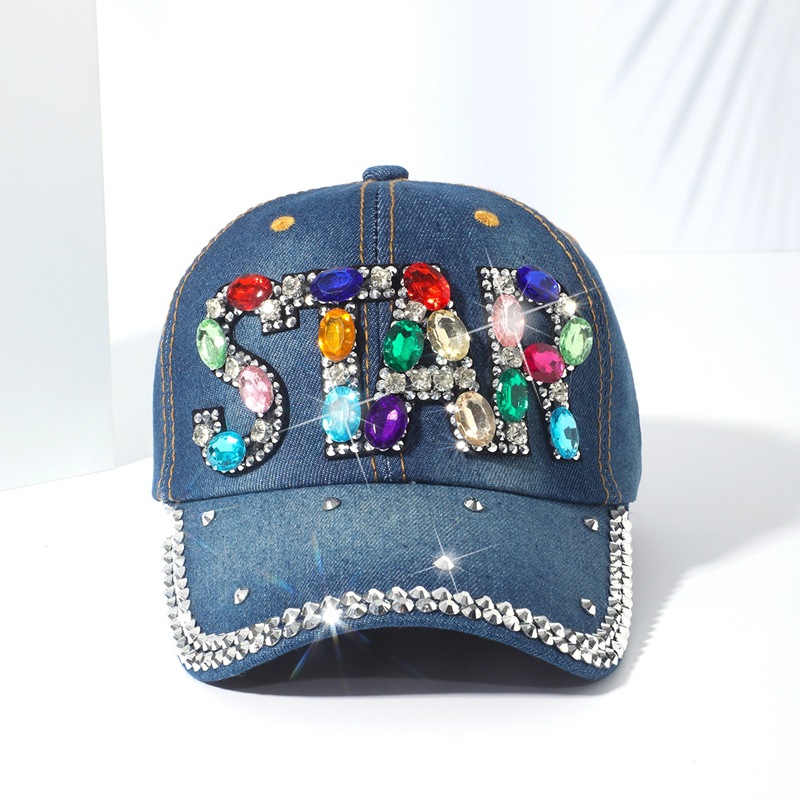 With diamond cowboy baseball cap spring and autumn inlaid diamond duck tongue cap baseball cap Ms. outdoor leisure versatile sunshade cap tide