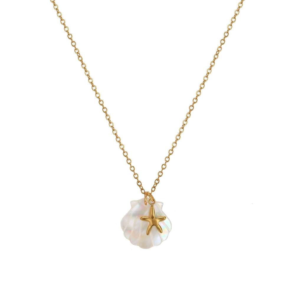 Beach starfish summer style conch pendant, shell DIY necklace, stainless steel gold-plated color preservation