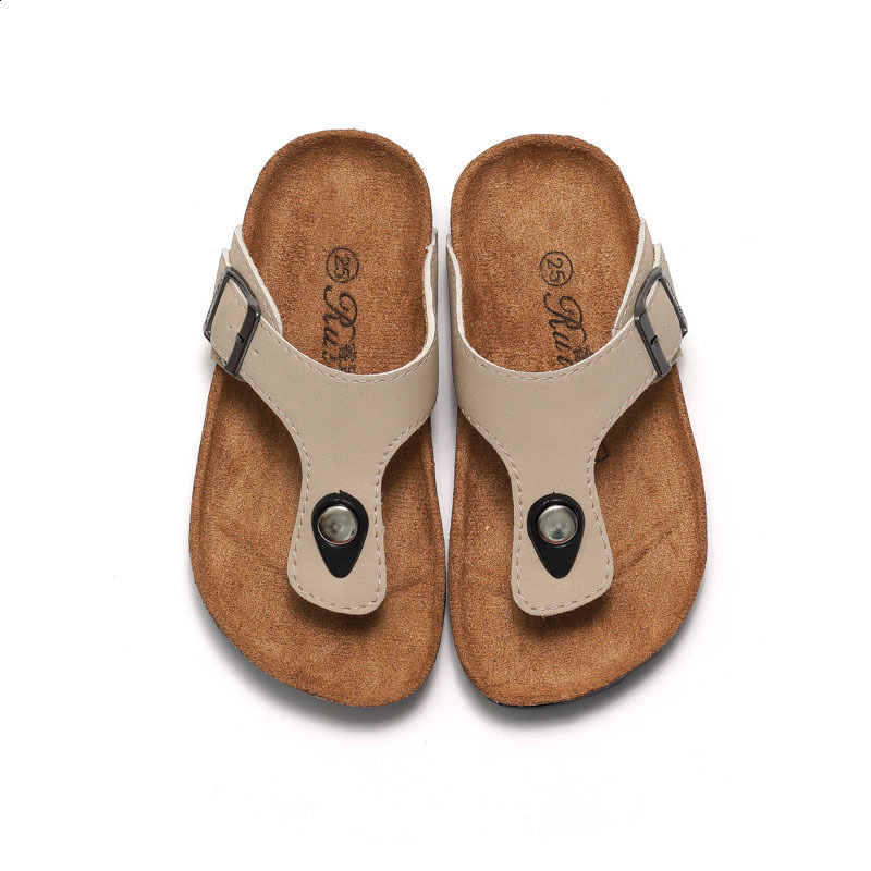 2025 Spring/Summer Childrens and Girls Cork Slippers Boken Slippers One Word Drag Flip flops Trendy Beach Korean Version Leg Clamp240323