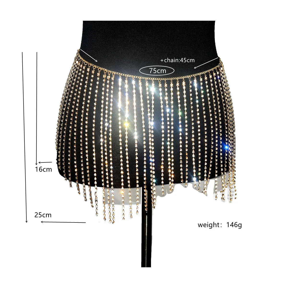 Bling Full Diamonds Tassel Waist Chain Summer Dress Mini Skirt Belly Chain Wide Fringe Rhinestone Waist Belt Women Body Jewelry 250227