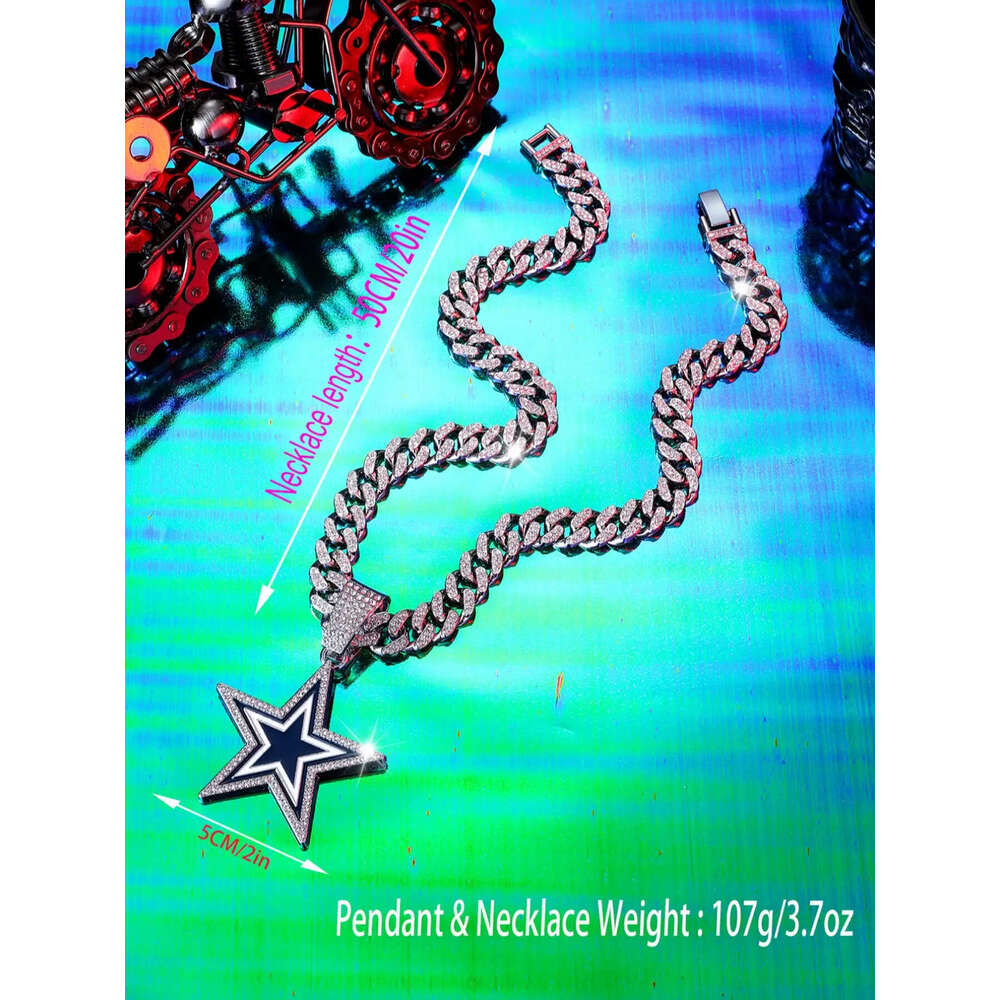 Fashion full dia blue pentagram necklace accessories, men's and women's personalized hip-hop pendant, single pendant