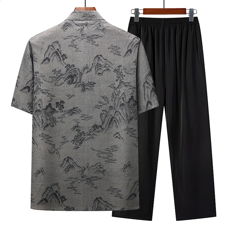 Shirt trousers summer fashion men shirt short sleeve shirts mens sets High quality male Two Piece M4XL 250228