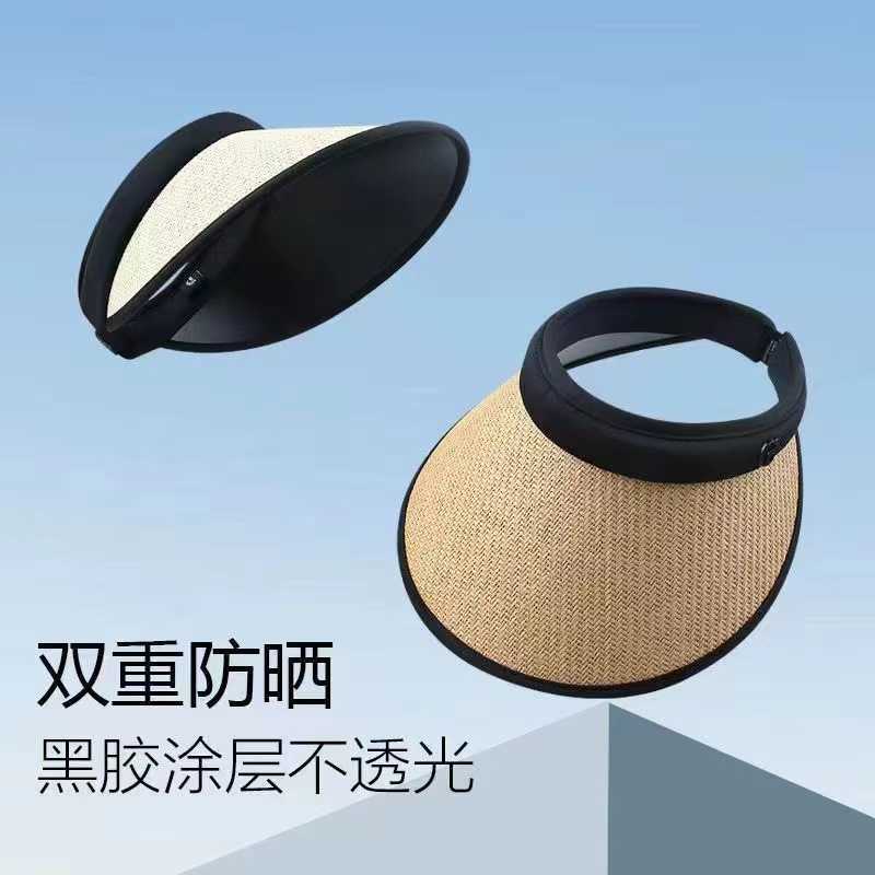 Wide Brim Hats Bucket Hats Summer ins sunshade black rubber hat Korean version empty top sunscreen hat net red large brim female straw hat fashion hai