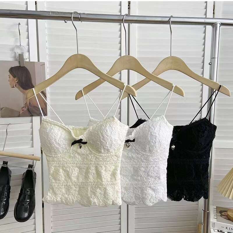 Pure desire, sexy bow, lace women's versatile and beautiful camisole, chest cushion, anti glare, strapless short top