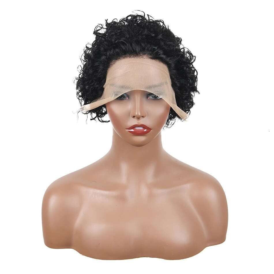 HD Front Lace Wig Real Front Lace Female Elf Short Curly Cover Human Hair E Wig