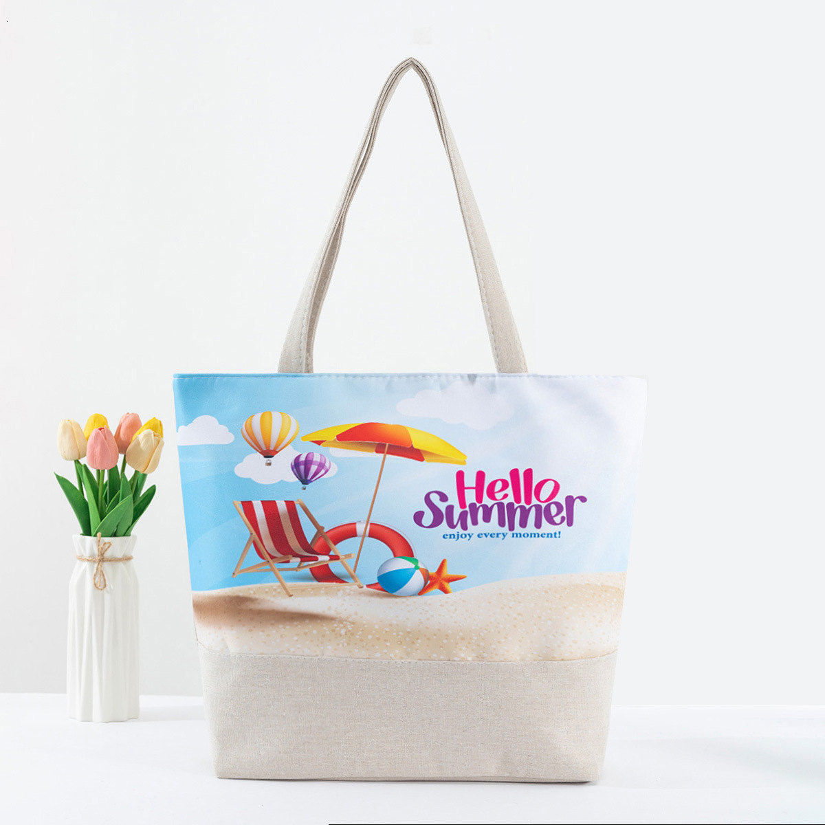 New women's beach large capacity linen digital shoulder bag, single-sided printed handbag #swissmilitary