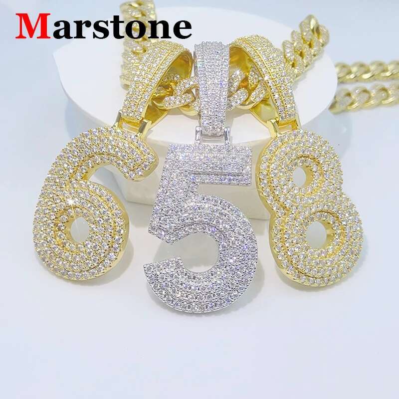 Full D Color VVS Moissanite Dia Hip-hop Men's Women's Number Pendant S Sliver 15MM Cuban Chain Necklace