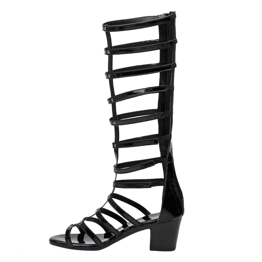 Summer Long Knee Length High Heeled Hollow Back Zippered Roman Sandals For Women Sandalias De Mujer Verano