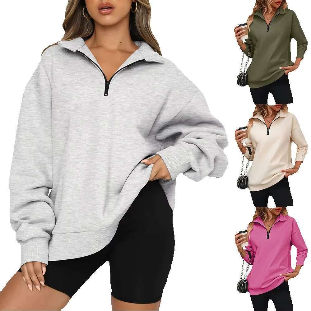 2025 New Arrival Womens Oversized Sweatshirts Hoodies Half Zip Pullover Fall Fashion Outfits Y2k Clothes Casual Knitted Printed