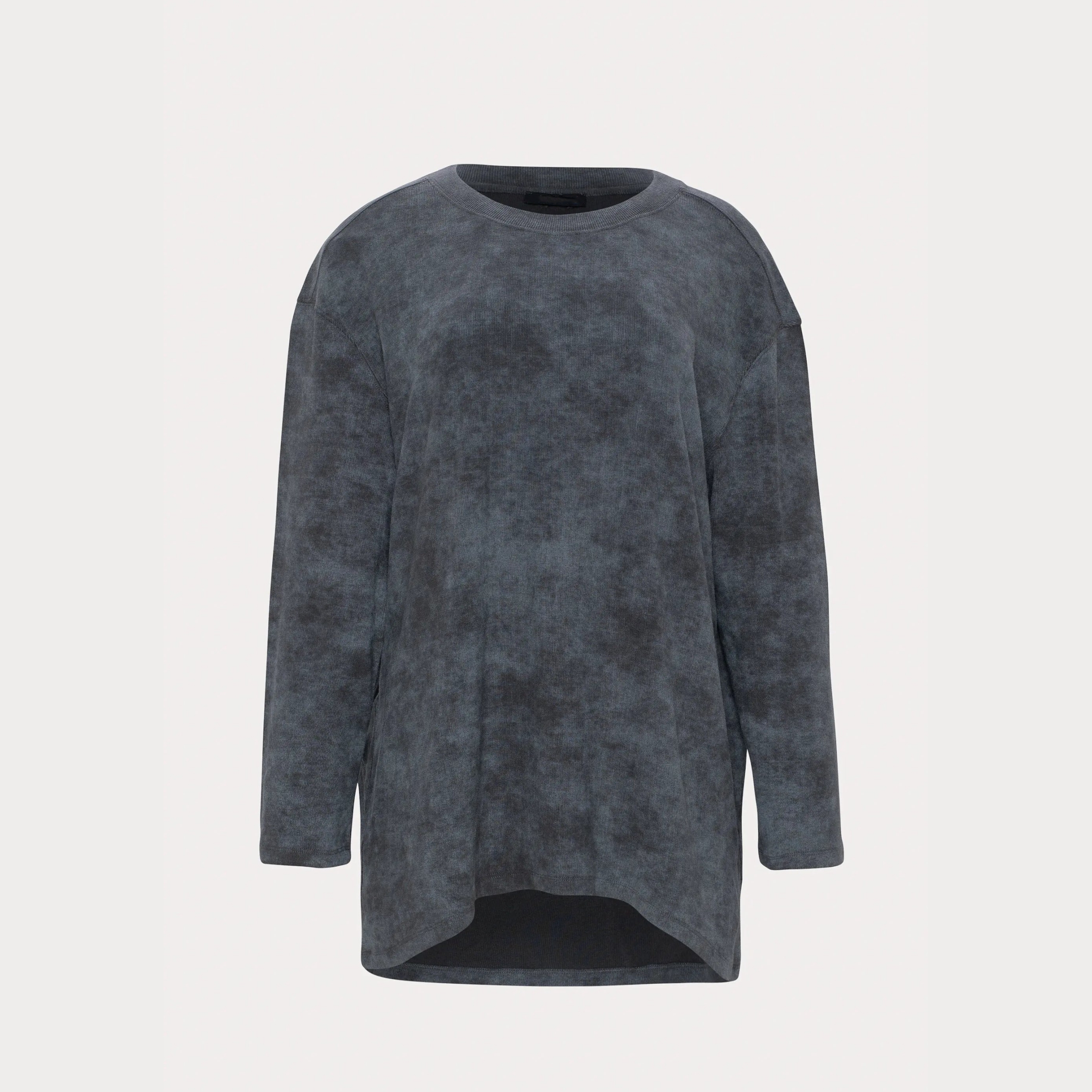 Women's Casual Gray Tie-dye Long Sleeve Top with Scoop neckline Long wide sleeves and Dropped armholes