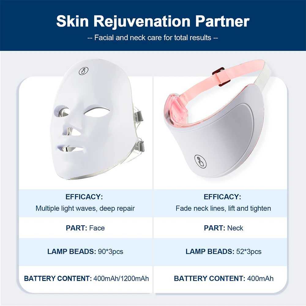 7 Colors Photon Facial LED Mask Red Light Therapy Anti Aging Face Neck Beauty Mask Relaxation Treatment Anti-Wrinkle Skin Care W250228