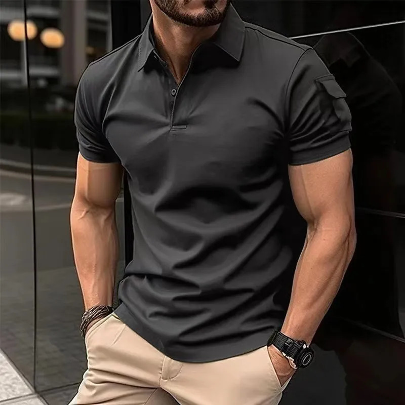 Summer Mens Casual Short-Sleeved Polo Shirt Trip Fashion Pocket T-Shirt Mens Breathable Polo Shirt Mens Clothing 250227