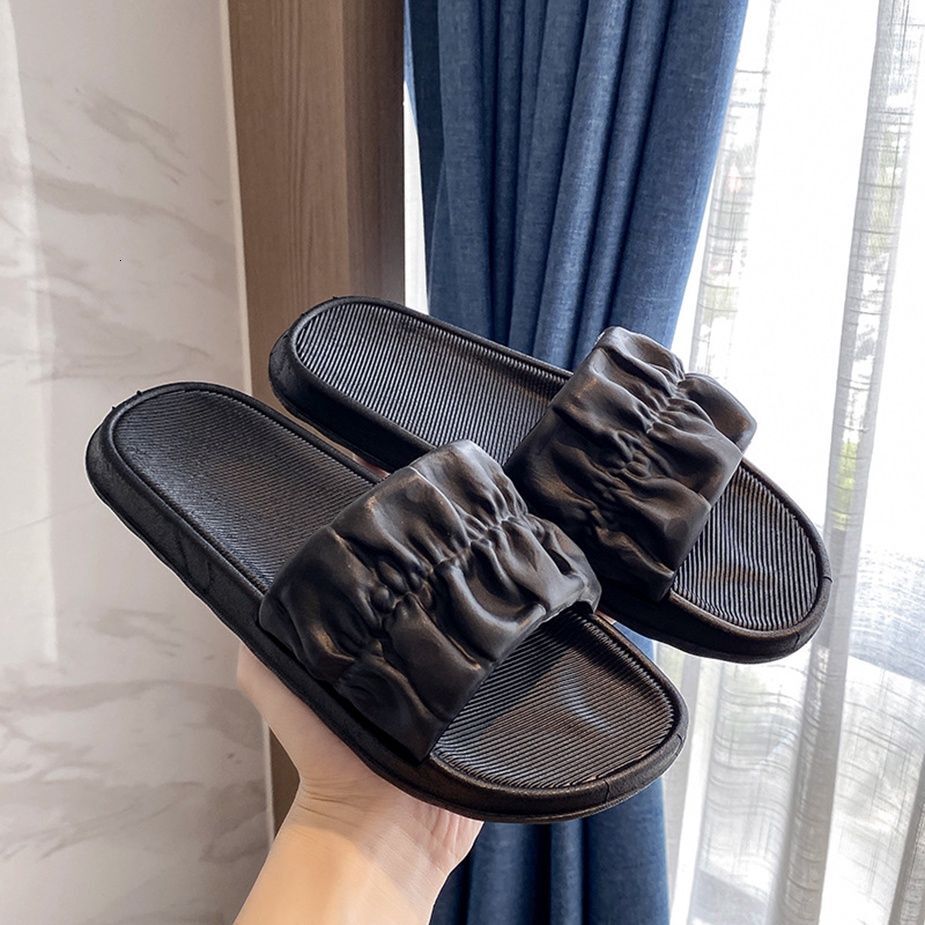 Slippers For Women In Summer Fashionable Fairy Style Flat Pleated Shoe Upper Suitable For Indoor And Outdoor Wear Student One Line Slippers Cool Slipp