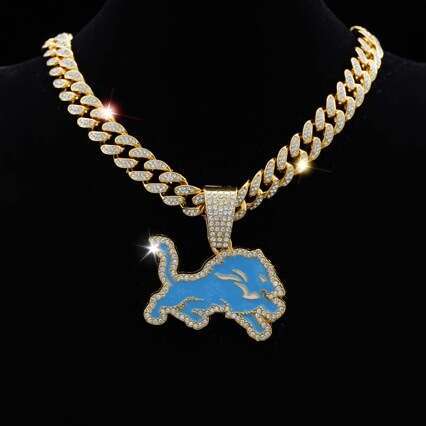 Hot selg fashion blue lion rugby team necklace accessories men's personalized hip-hop Cuban chain