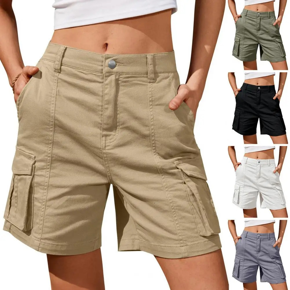Women High Waist Cargo Shorts American Style Streetwear Summer Wide Leg Pants Fashion Female Big Pocket Loose Shorts 250227