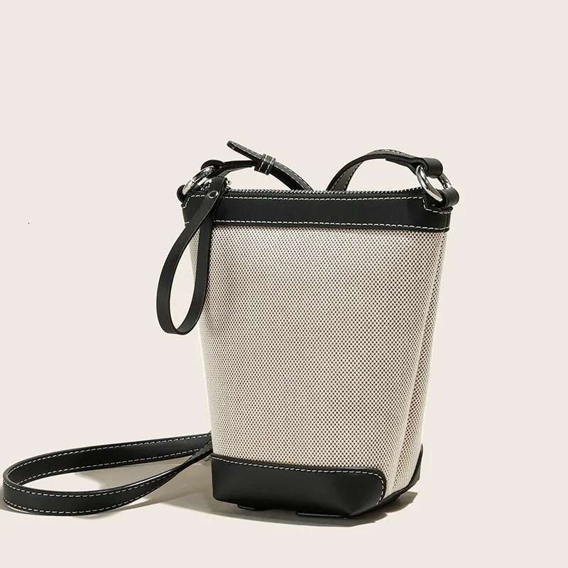 2024 Genuine Leather Canvas Crossbody Women's Bucket Autumn Winter Ladies Designer Brand Lightweight Small Bag