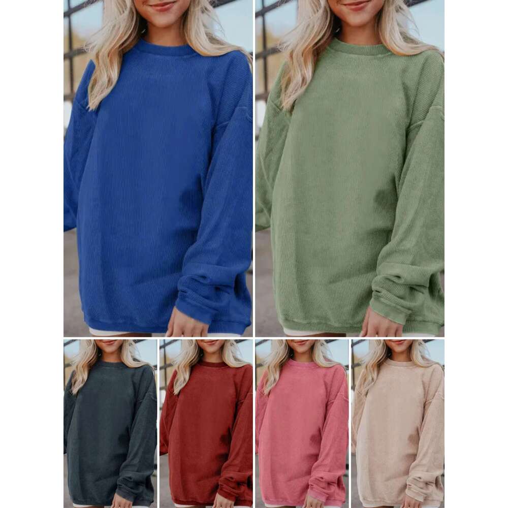 Wholesale Fall Printed Vintage 2025 Custom Blank Corduroy Pullover Corded Crewneck Sweatshirt For Women