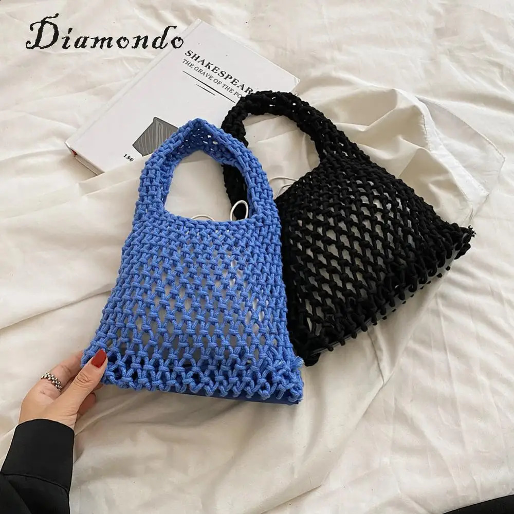 Ship from US Women Braid Handbag Cotton Linen Top Handle Bag Woven Basket Net Shopper 250303FBB