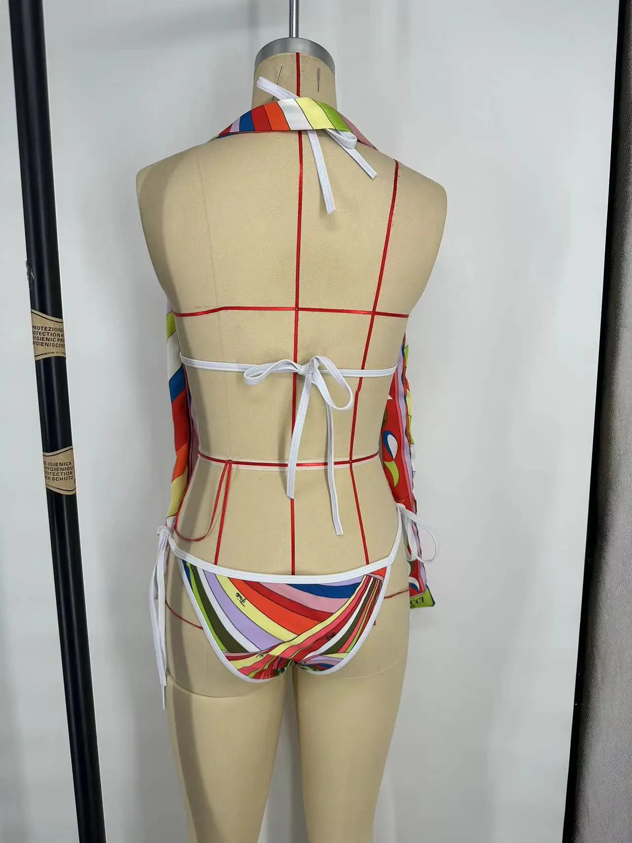 Scarf Bikini Women Swimsuit Headband Swimwear Colorful Striped Beachwear Bathing Suit 250227