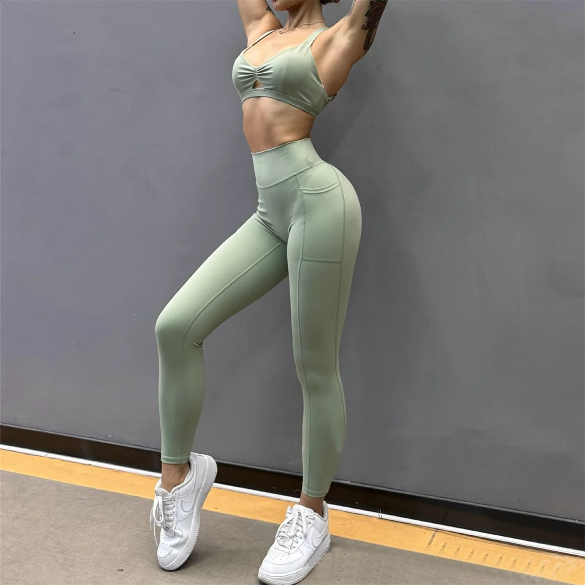 12PCS Sport Bra Pocket SPORTSWEAR Sports Tight Pants Define Legging Yoga Set 250227