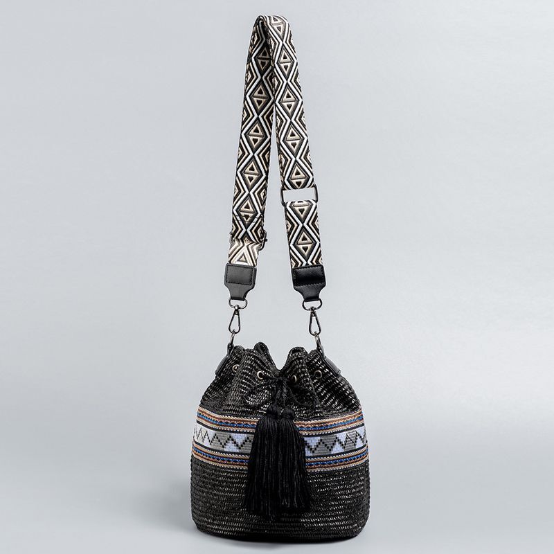 Holiday straw cross-border beach bucket women's high-end exquisite shoulder seaside diagonal span woven bag