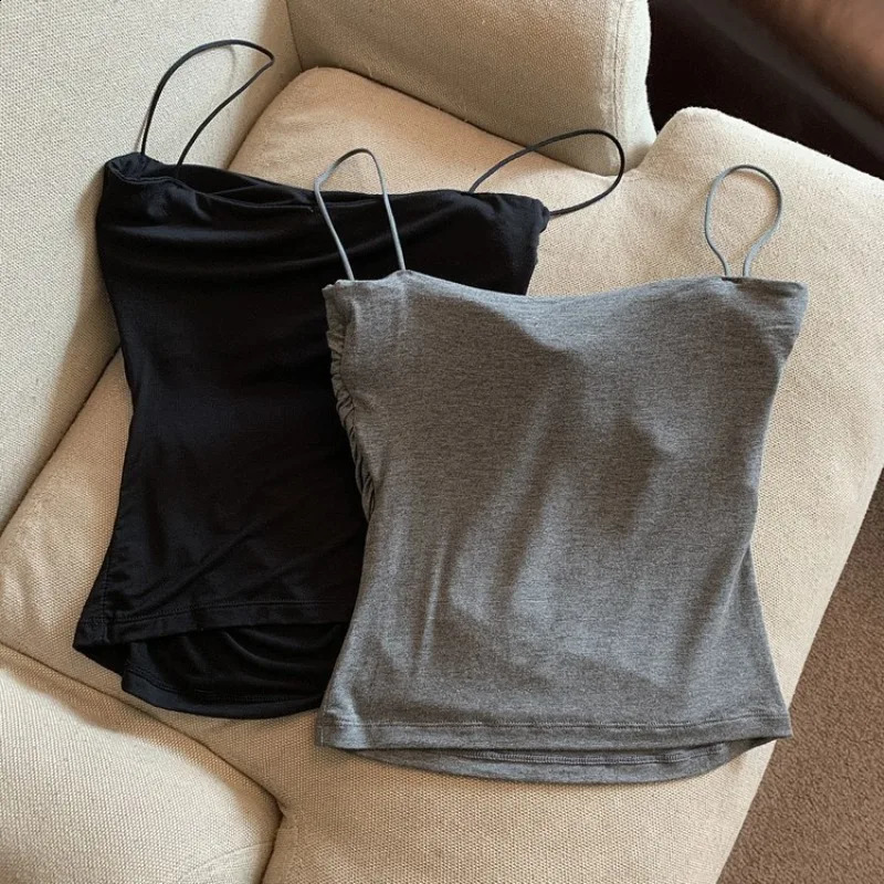 Tank Top With Built In Bra Spaghetti Strap Tanks For Woman Solid Color Casual Summer Camis Female Korean Style Dropship 250224