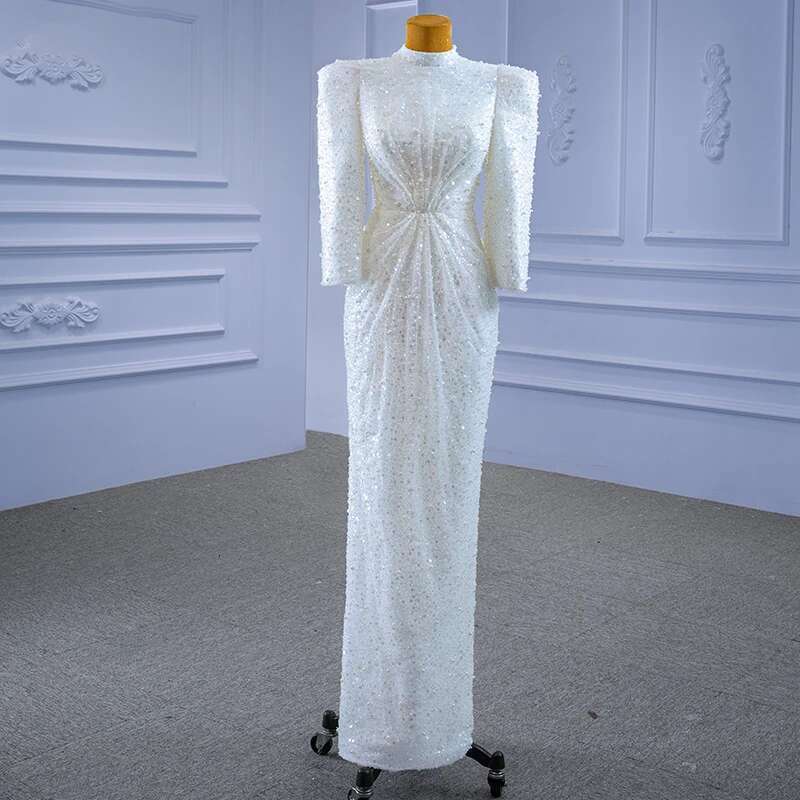 muslim long sleeve high neck sequins custom wedding dress for graduation banquet novia sirena