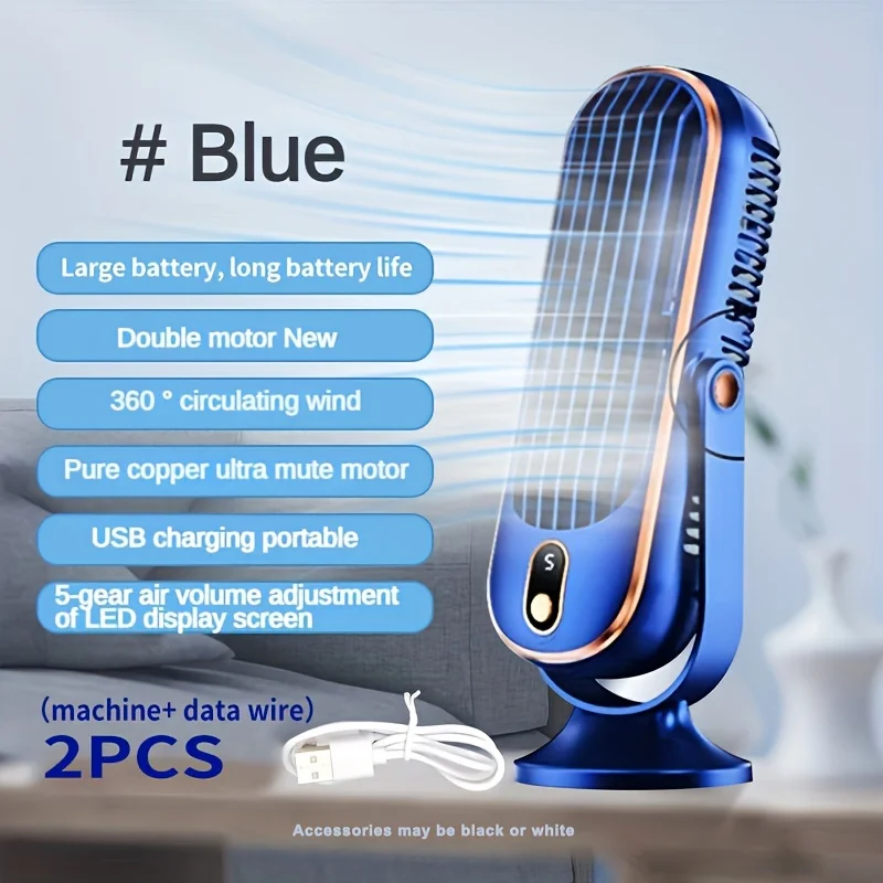 1PC, portable conditioning fan, large battery dual electric motor, small conditioner, 5-speed air cooling fan 720 ° surr