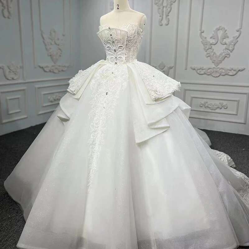 First Rate Dresses Women Organza Custom Strapless Ball Gown Wedding Dress For Bride Zipper Robe