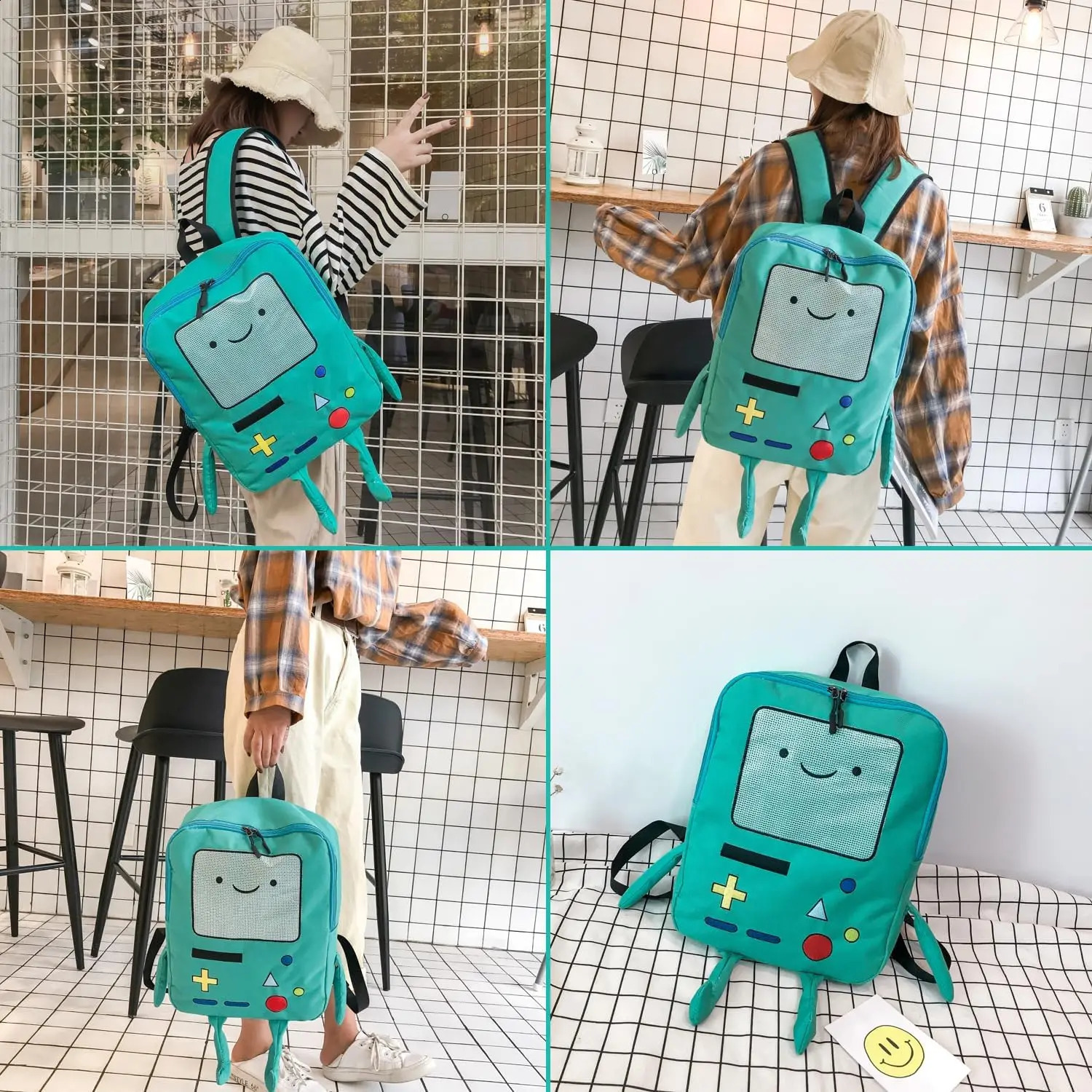 14 Inch Cute Cartoon Backpack Anime Casual Travel Green Anime Bag Breathable Portable Lightweight 250227