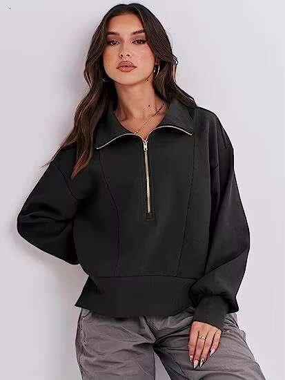 New Oem Custom Wholesale Up Pullover Plain Oversize Sweater 1/4 Half Zip Women's Hoodies Sweatshirts