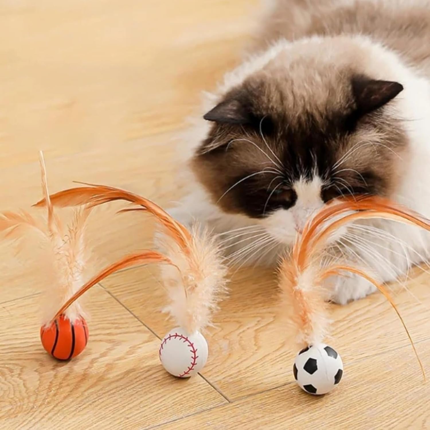 3PCS/Set Interactive Feathered Bounce Ball Set - Enhance Your Feline's Playtime with Soft Plush Tail Attachments & Durable Materials