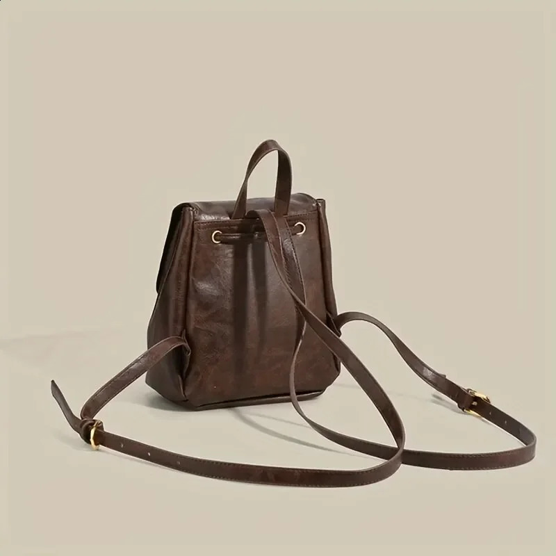 Small Drawstring Flap Backpack Women Mini PU Leather Textured School Backpack Fashion Travel Bag Girl Bakpacks 250214