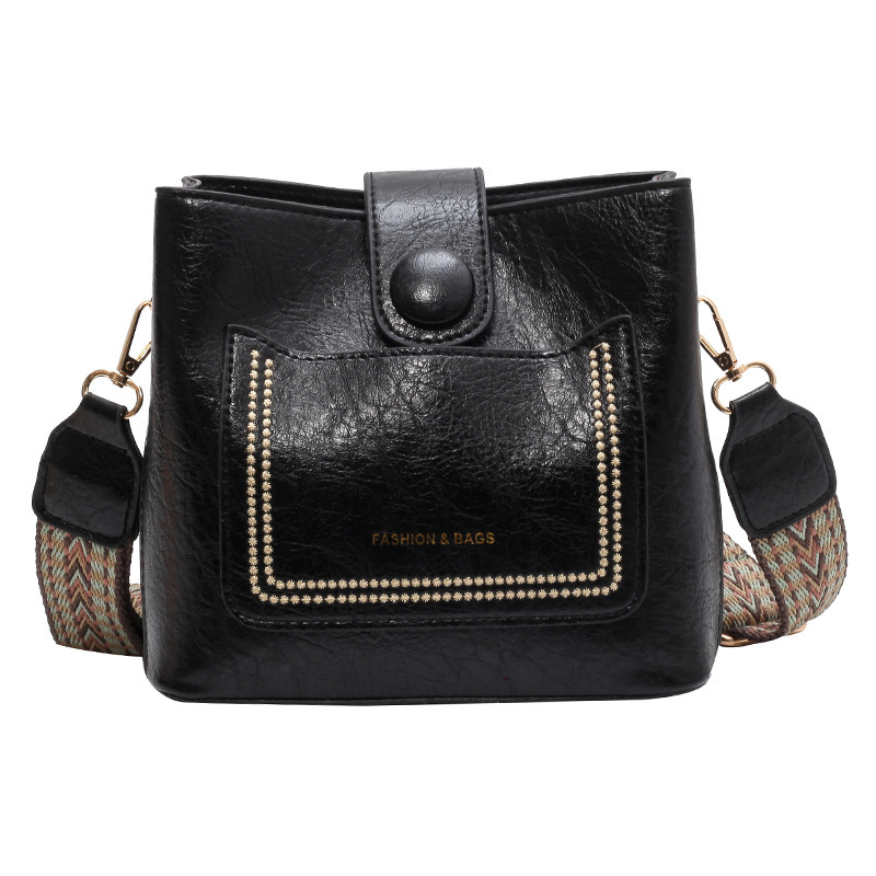 color widened ribbon bucket for women new retro fashion shoulder pu leather bags