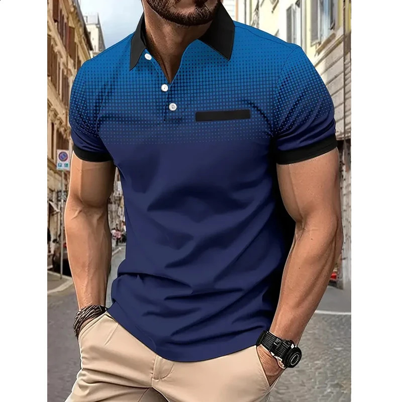 Summer Men Clothes Short Sleeve Fashion Slim Fit 100% Polyester Polo Shirt Men Business Casual Lapel Golf Polo Shirt 250228