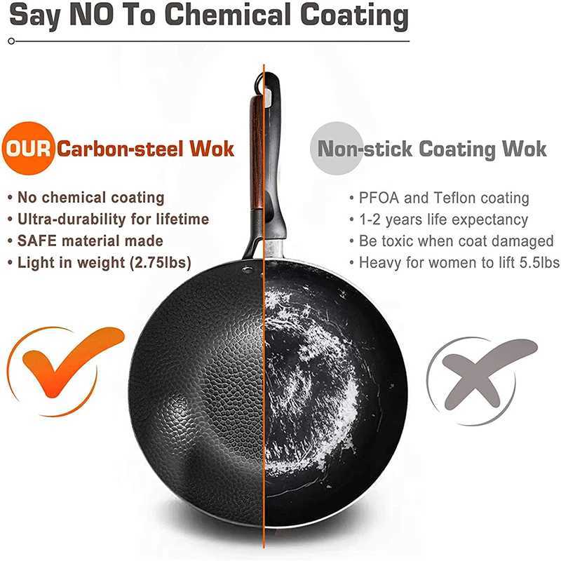 High Quality Iron Wok Traditional Handmade Iron Wok Non-stick Pan Non-coating Gas Cooker CookwareC250228