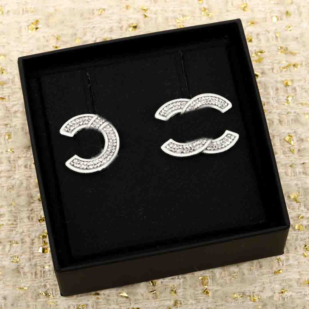 2025 Luxury quality charm large stud earring with diamond in silver plated have stamp box white enamel design PS6191A